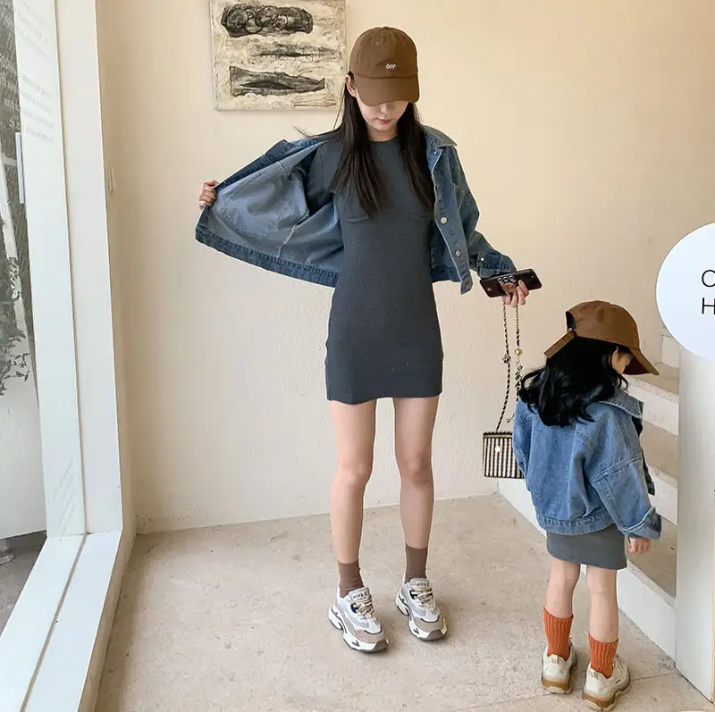 Korean Children Denim Jacket & Stretch Skirt Set - Image 2