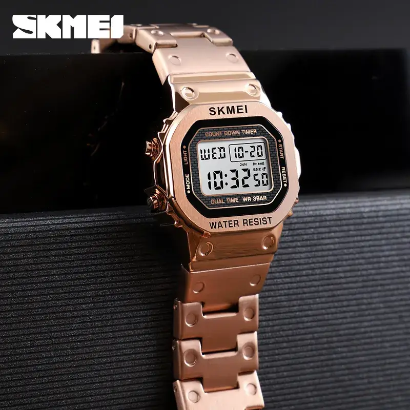 SKMEI Digital Men's Watch Silver Steel Band Waterproof