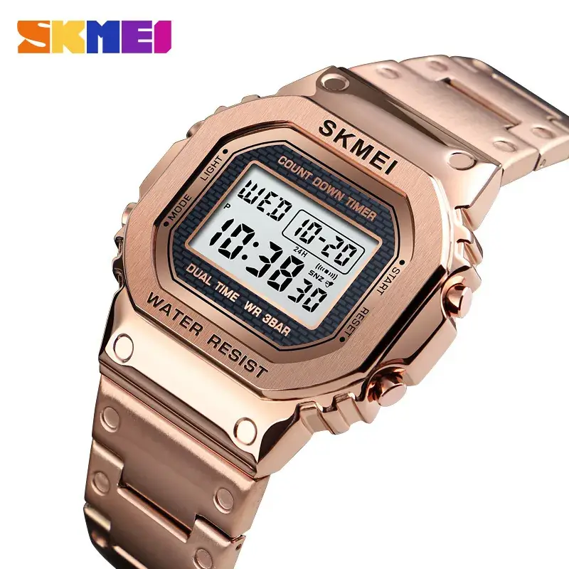 SKMEI Digital Men's Watch Silver Steel Band Waterproof