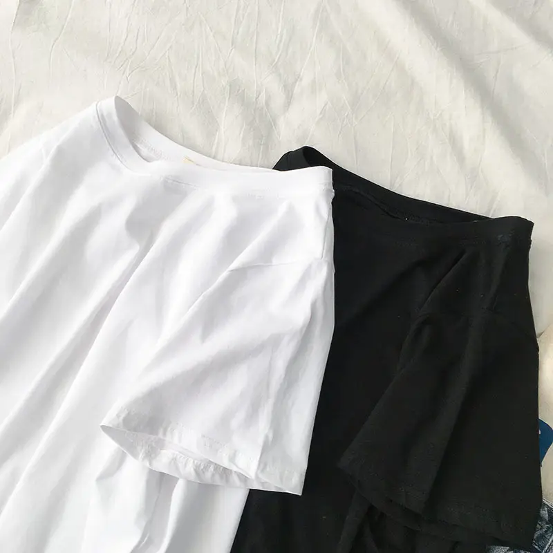 Women Korean Style Short Sleeve T-Shirt White Black Loose Casual - Image 8