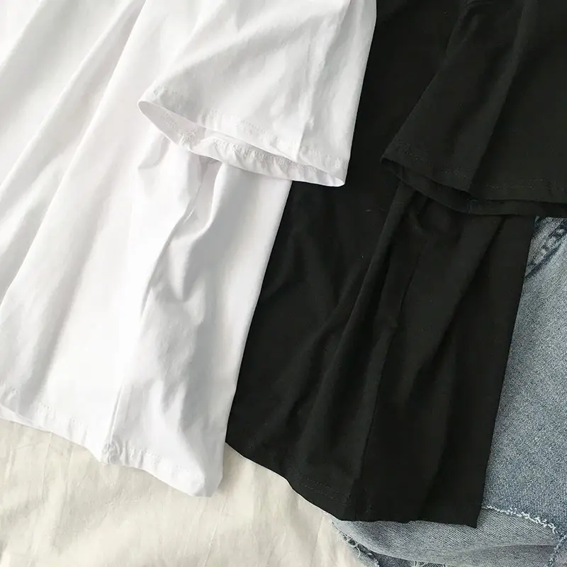 Women Korean Style Short Sleeve T-Shirt White Black Loose Casual - Image 9
