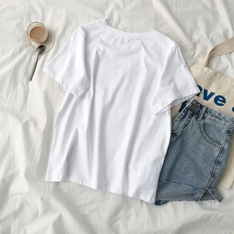 Women Korean Style Short Sleeve T-Shirt White Black Loose Casual - Image 10