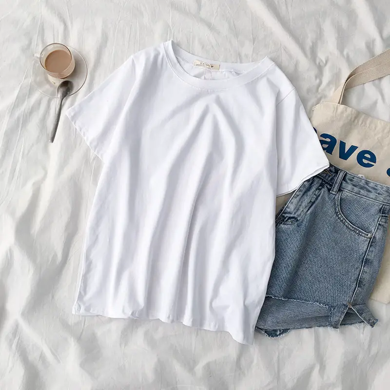 Women Korean Style Short Sleeve T-Shirt White Black Loose Casual - Image 2