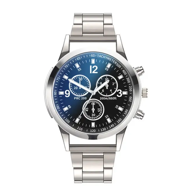 Factory Direct Sale of Colorful Blue Light Glass Three-Eye Steel Band Watch, Men's Quartz Watch, Gift for Men, Cross-Border Watch