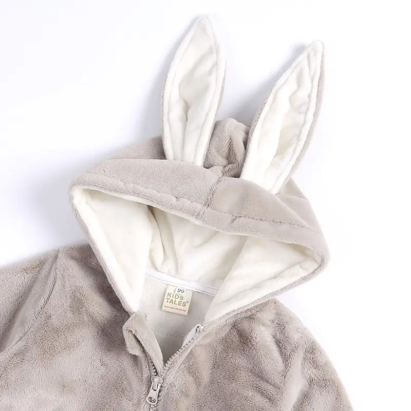 Newborn Baby Rabbit Ear Winter Jumpsuit Fleece Lined Brown Pink Grey - Image 6