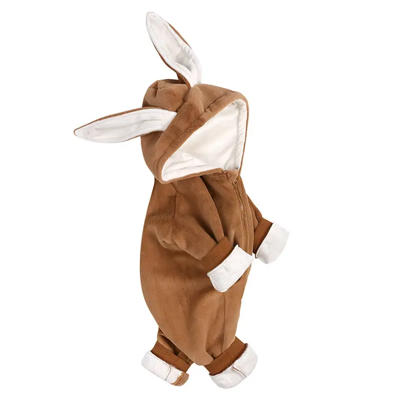 Newborn Baby Rabbit Ear Winter Jumpsuit Fleece Lined Brown Pink Grey - Image 4