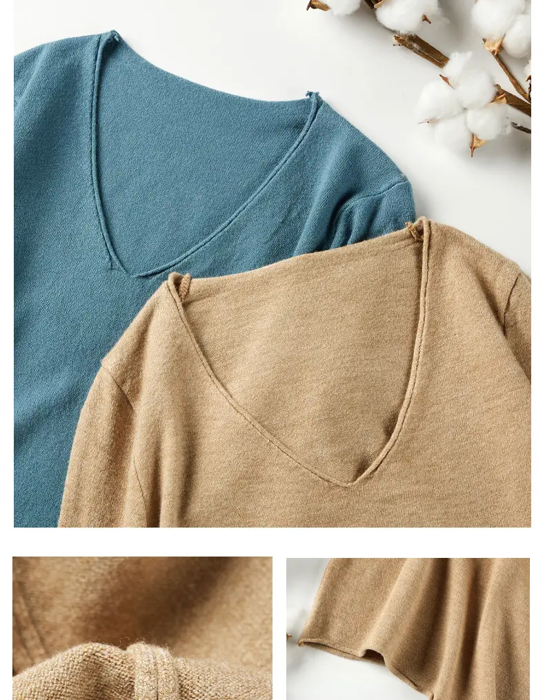 Women V-Neck Long Sleeve T-Shirt Slim Fit Base Top — feature 15