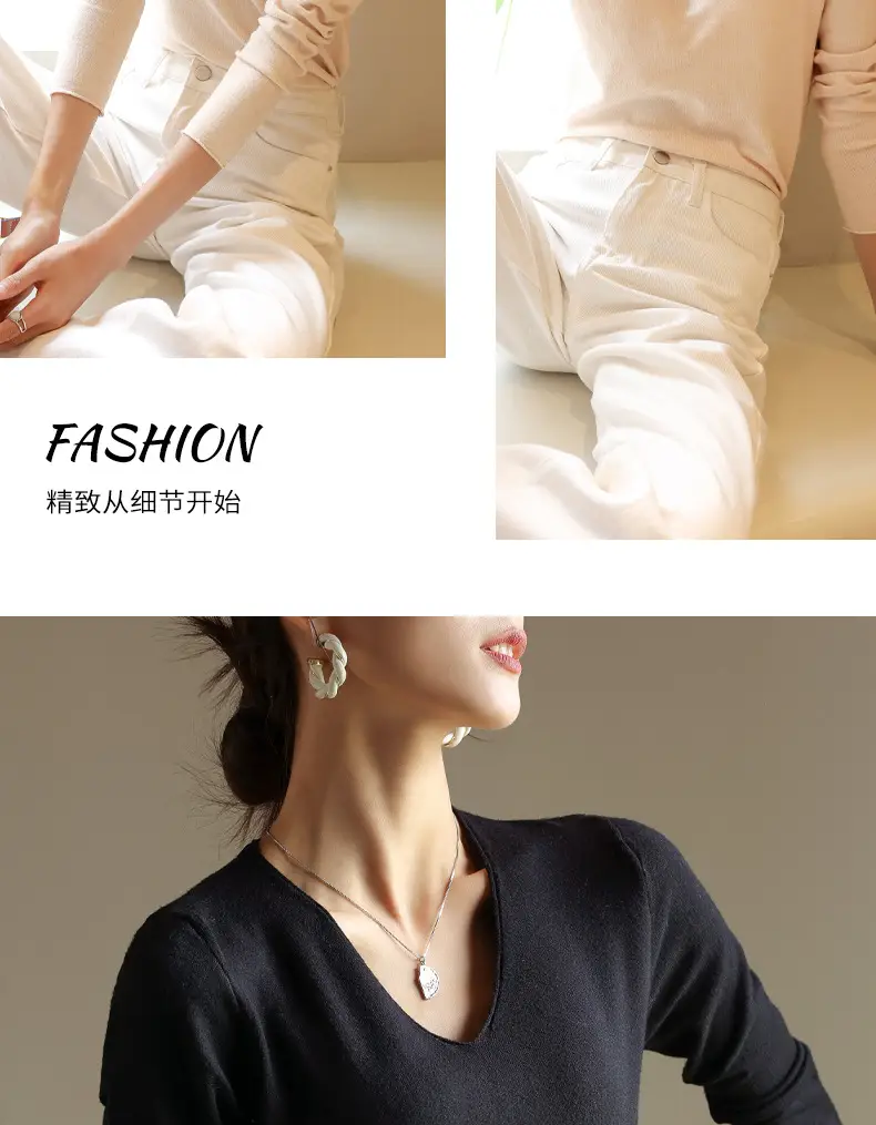 Women V-Neck Long Sleeve T-Shirt Slim Fit Base Top — feature 19