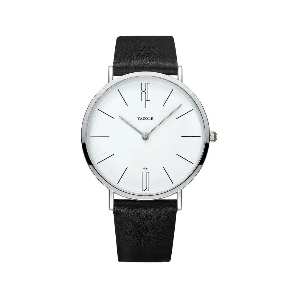Men's Black Dial Quartz Watch with Leather Strap