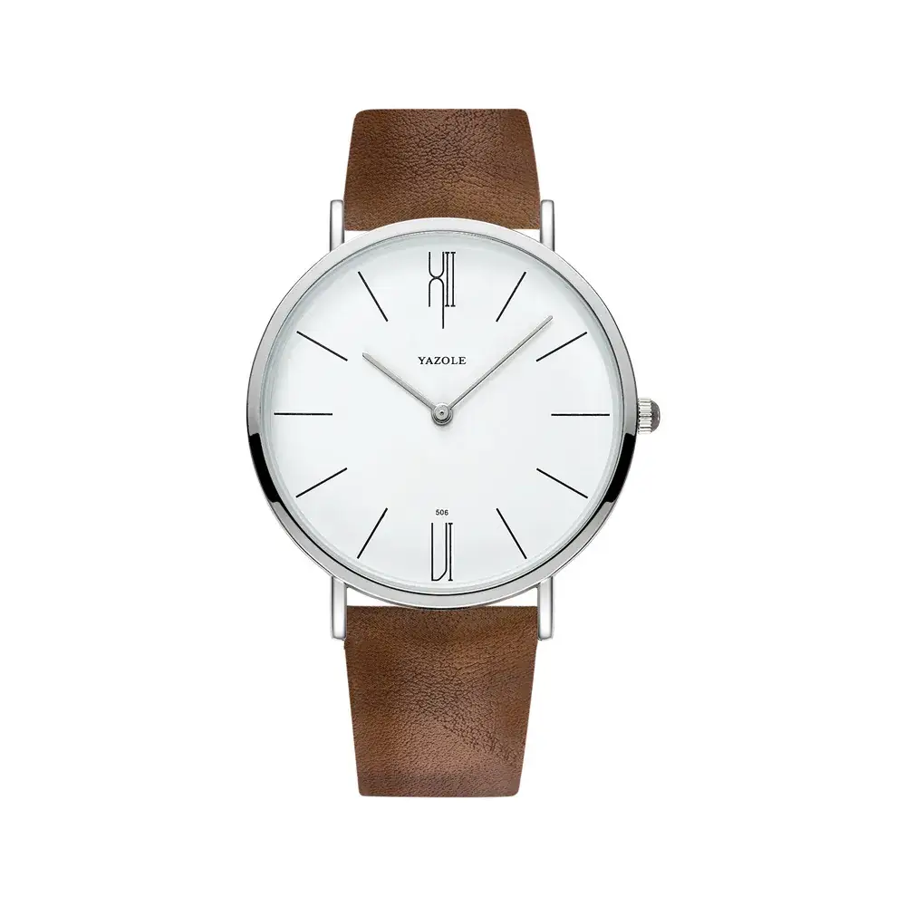 Men's Black Dial Quartz Watch with Leather Strap