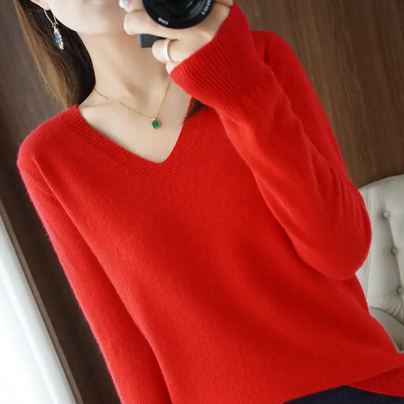 Women Knitted V-Neck Sweater Fleece 2023 - Image 16
