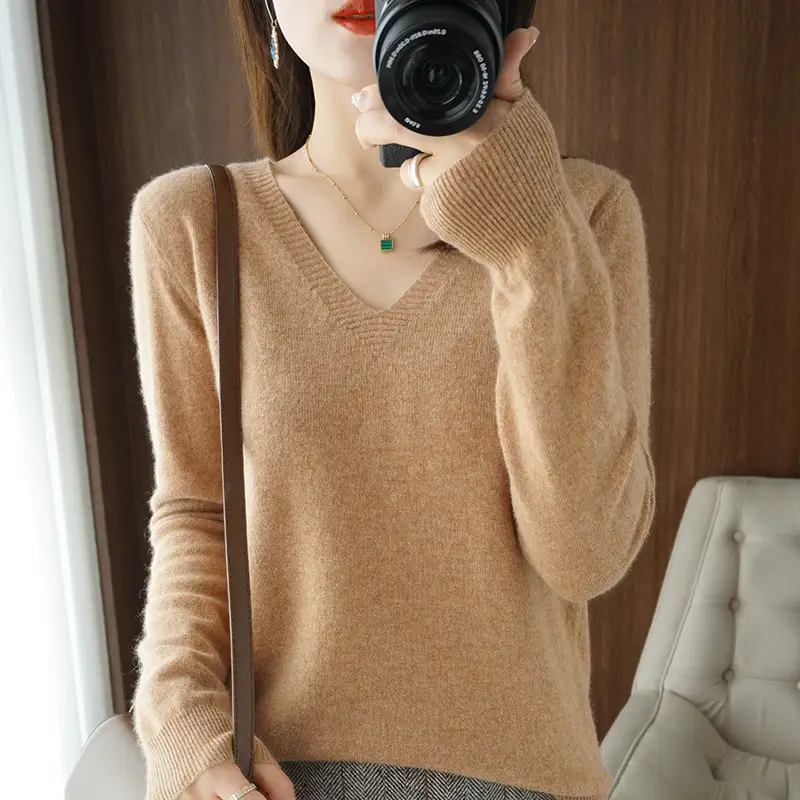 Women Knitted V-Neck Sweater Fleece 2023 - Image 17