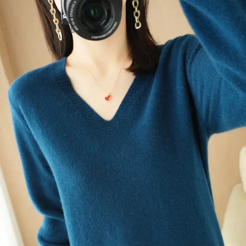 Women Knitted V-Neck Sweater Fleece 2023 - Image 12