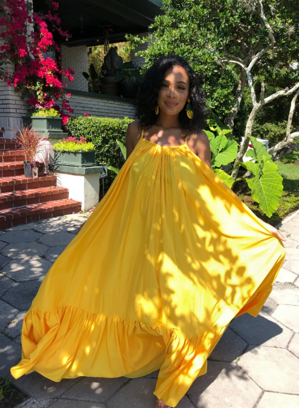 Yellow Sleeveless Ruffled Skirt Dress - Image 3
