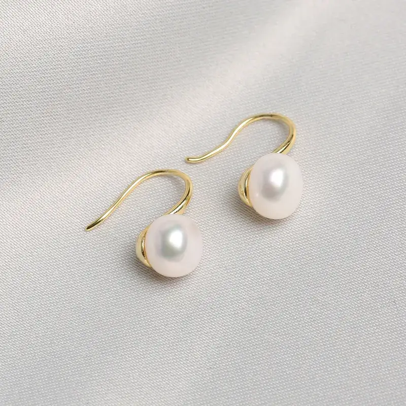 Natural Freshwater Pearl Earrings 18K Gold - Image 3