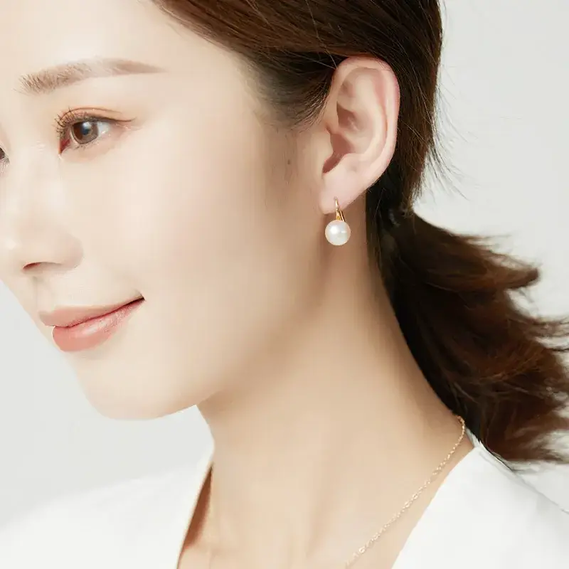 Natural Freshwater Pearl Earrings 18K Gold - Image 5