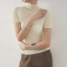 Dark Blue Pleated Mid-Length Skirt with Slit & Elastic Waist — feature 8