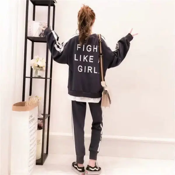 Plus Size Women Black White Track Suit Sweatshirt Set - Image 7