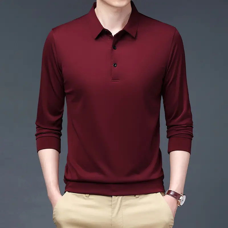 Men's Black Long Sleeve Polo T-Shirt Solid Color - Image 9