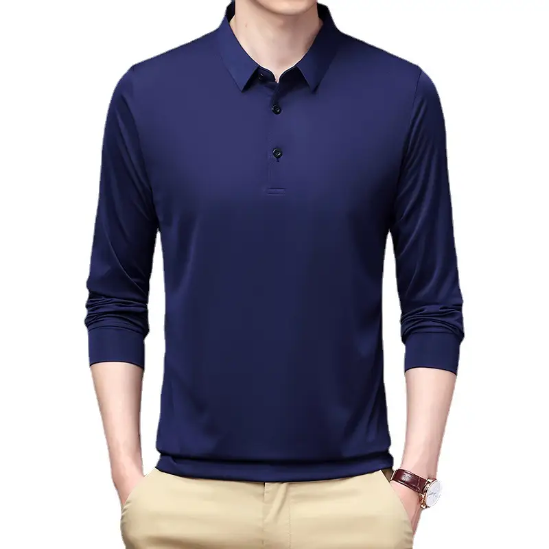 Men's Black Long Sleeve Polo T-Shirt Solid Color - Image 11