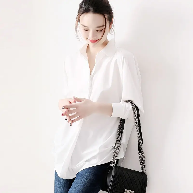 Women Korean 2025 Long Sleeve Black Shirt Anti-Wrinkle Draped - Image 4