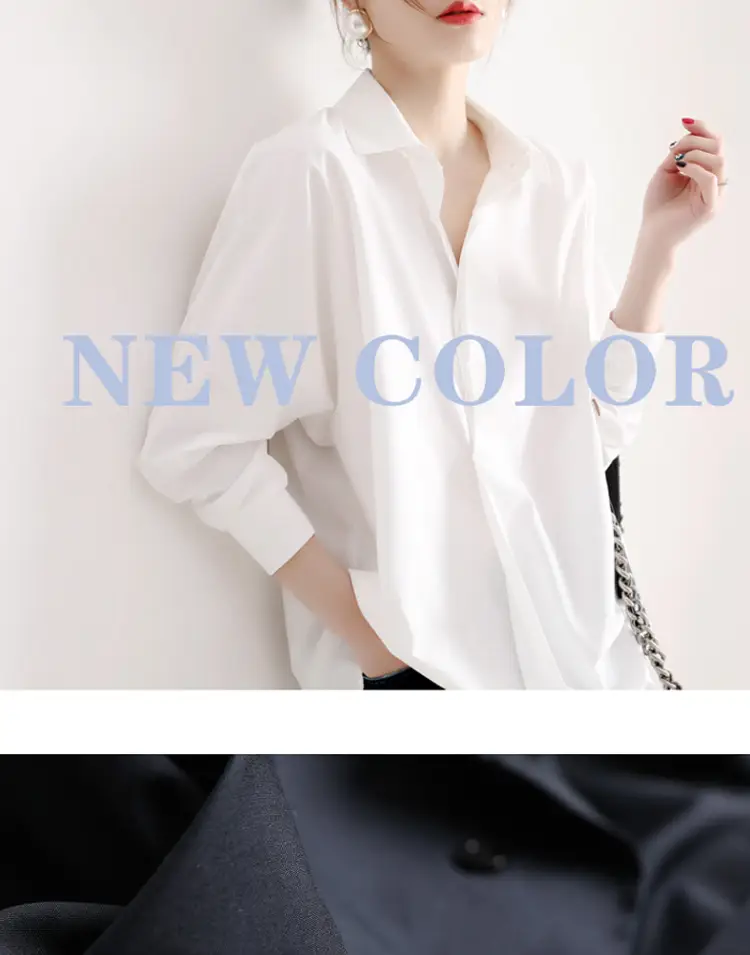 Women Korean 2025 Long Sleeve Black Shirt Anti-Wrinkle Draped — feature 1