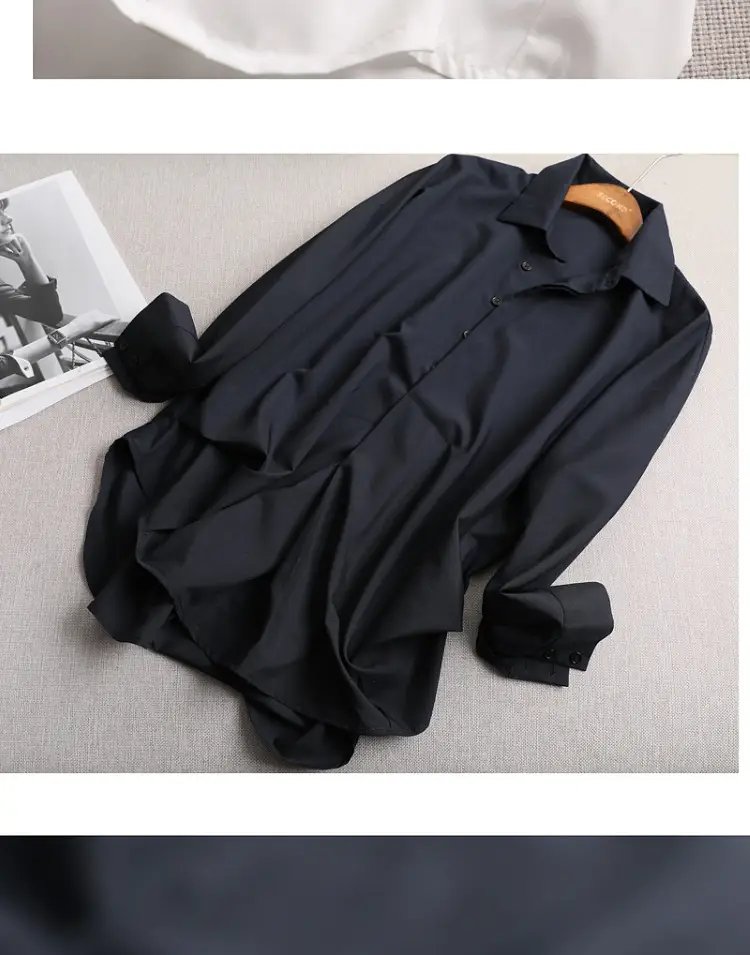 Women Korean 2025 Long Sleeve Black Shirt Anti-Wrinkle Draped — feature 15