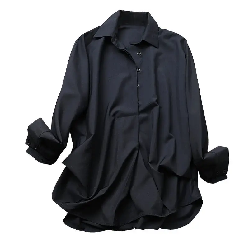 Women Korean 2025 Long Sleeve Black Shirt Anti-Wrinkle Draped — feature 21