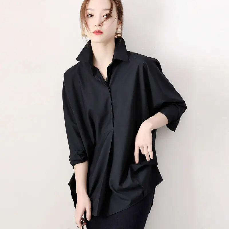 Women Korean 2025 Long Sleeve Black Shirt Anti-Wrinkle Draped — feature 23