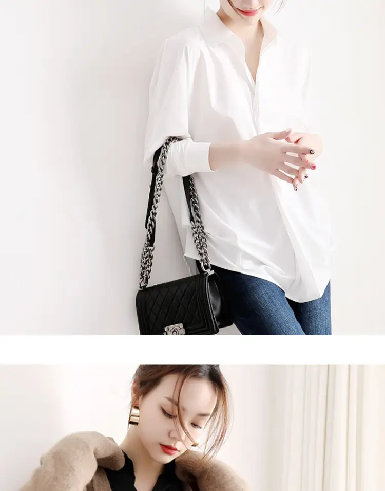 Women Korean 2025 Long Sleeve Black Shirt Anti-Wrinkle Draped — feature 5