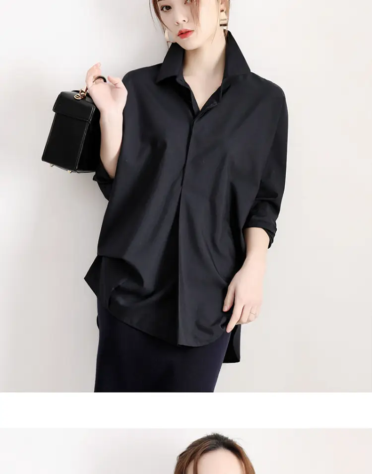 Women Korean 2025 Long Sleeve Black Shirt Anti-Wrinkle Draped — feature 7