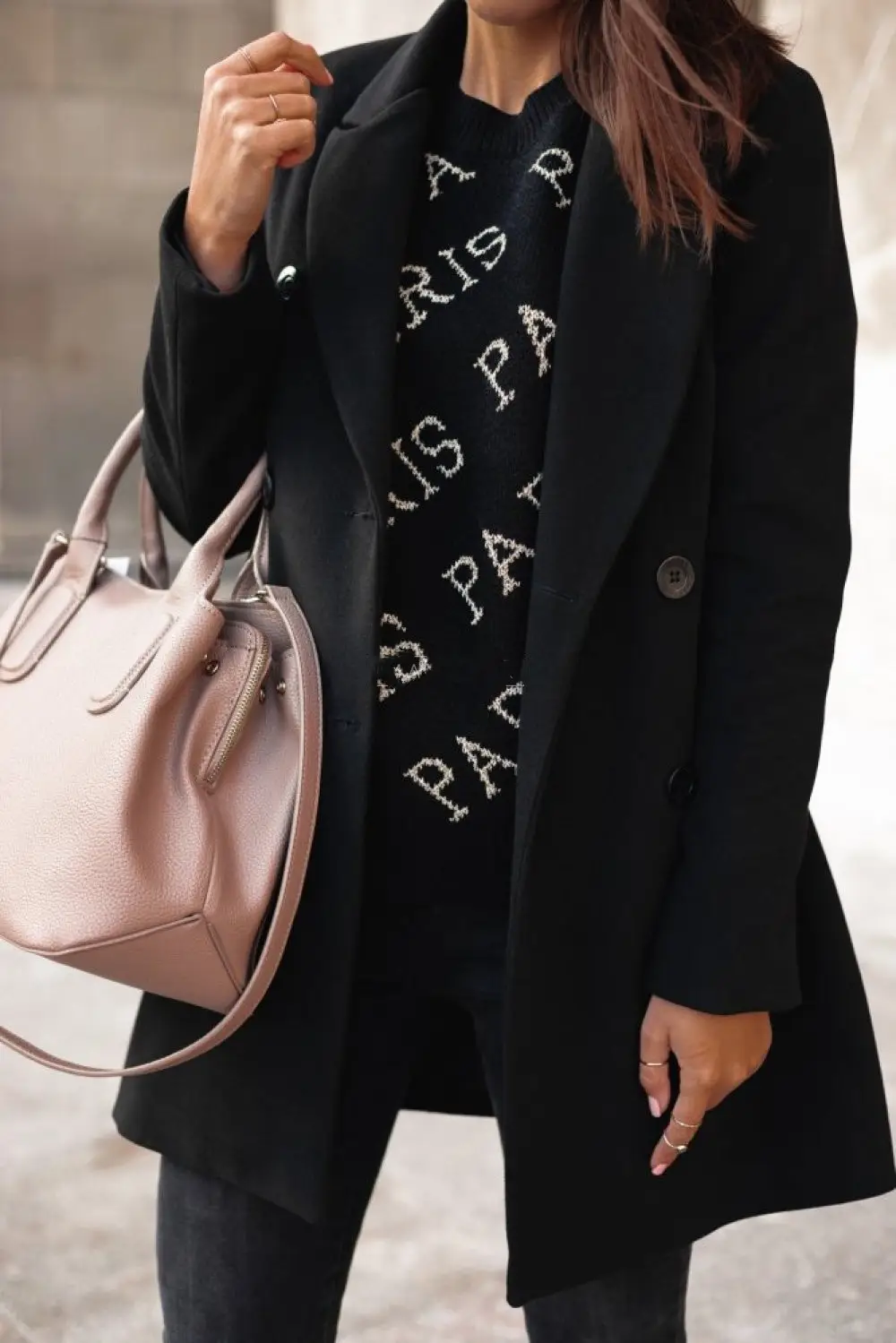 Women Winter Tweed Coat Maroon Long Sleeve Double Button - Image 8