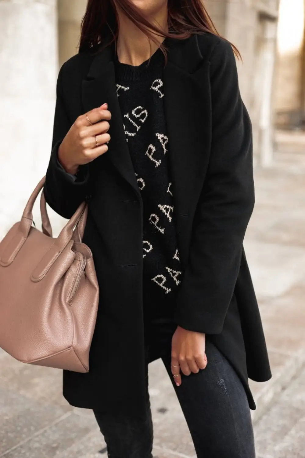 Women Winter Tweed Coat Maroon Long Sleeve Double Button - Image 2