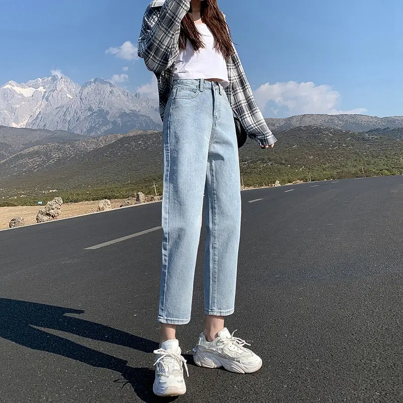 Women High Waist Jeans Straight Cropped 2021 Summer Autumn - Image 8