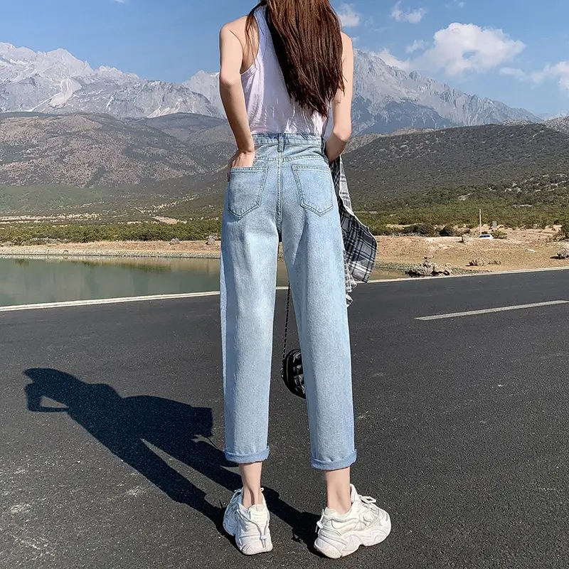 Women High Waist Jeans Straight Cropped 2021 Summer Autumn - Image 9