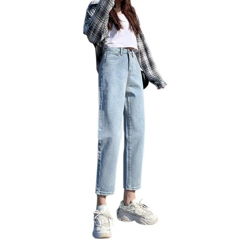 Women High Waist Jeans Straight Cropped 2021 Summer Autumn - Image 11
