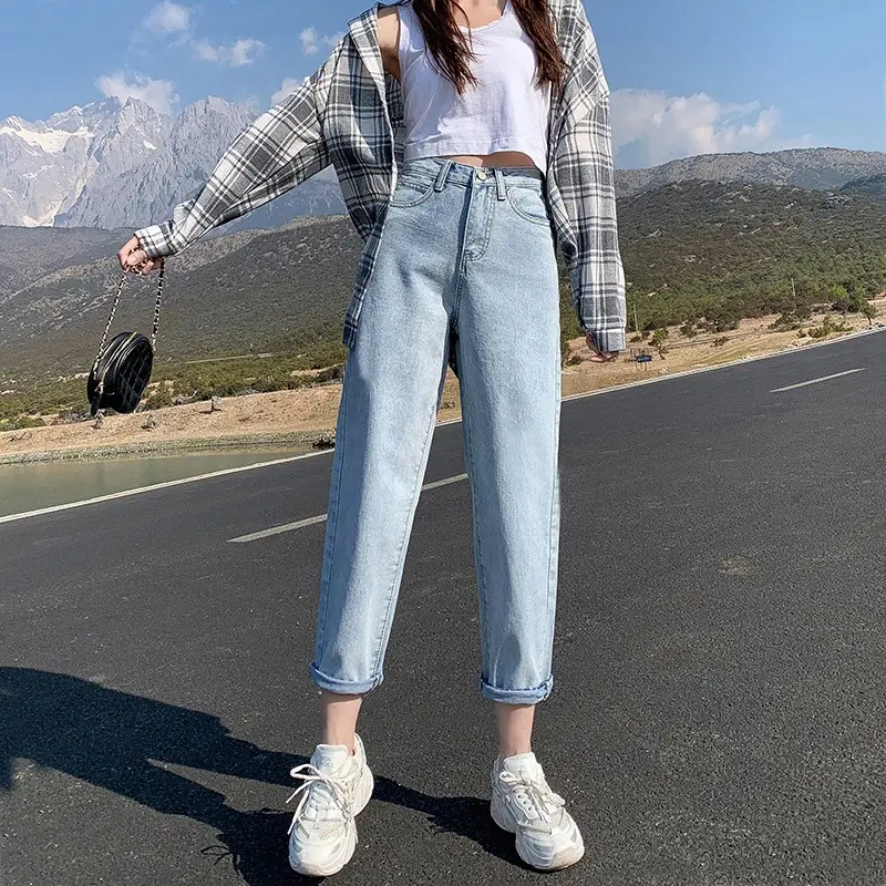 Women High Waist Jeans Straight Cropped 2021 Summer Autumn - Image 2