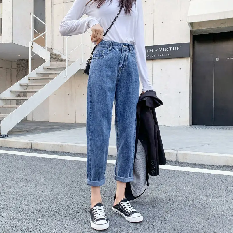 Women High Waist Jeans Straight Cropped 2021 Summer Autumn - Image 3