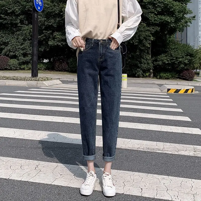 Women High Waist Jeans Straight Cropped 2021 Summer Autumn - Image 5
