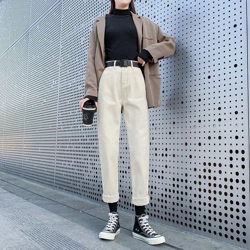 Women High Waist Jeans Straight Cropped 2021 Summer Autumn - Image 6