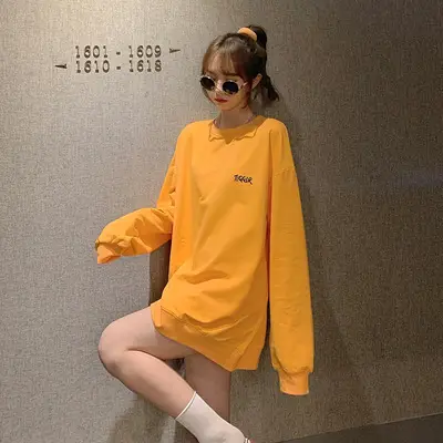Women Yellow Korean Style Pullover Sweatshirt Loose Long Sleeve - Image 8