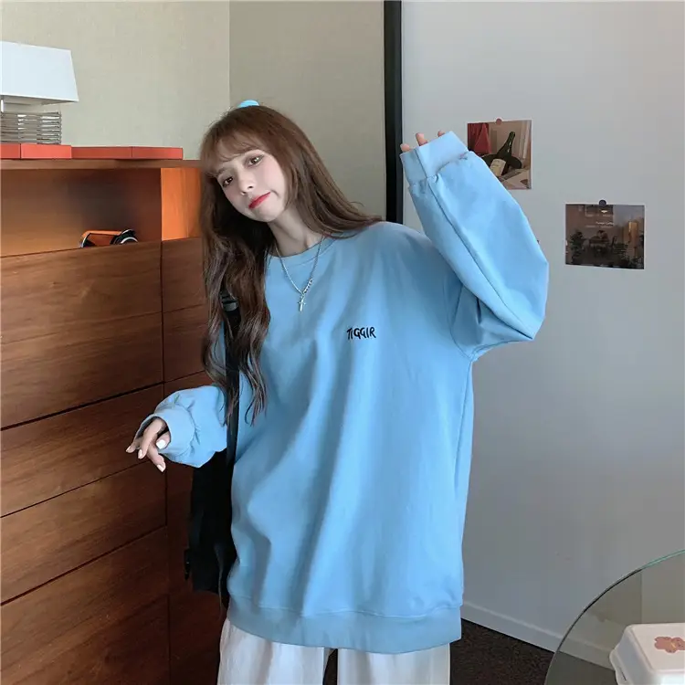 Women Yellow Korean Style Pullover Sweatshirt Loose Long Sleeve — feature 10