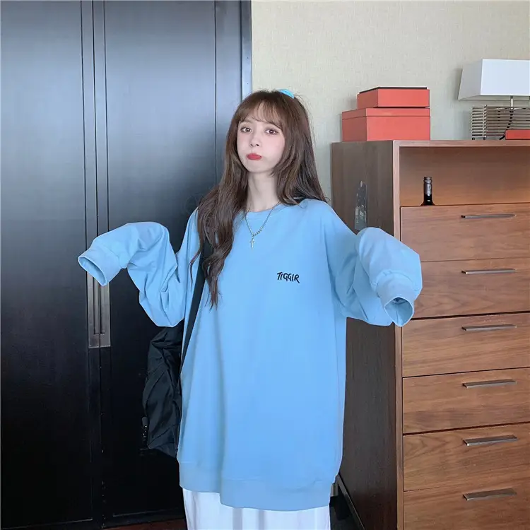 Women Yellow Korean Style Pullover Sweatshirt Loose Long Sleeve — feature 11