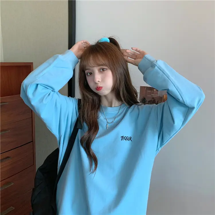 Women Yellow Korean Style Pullover Sweatshirt Loose Long Sleeve — feature 13