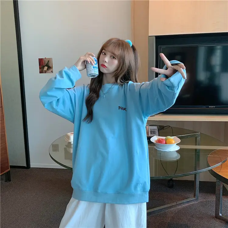 Women Yellow Korean Style Pullover Sweatshirt Loose Long Sleeve — feature 15