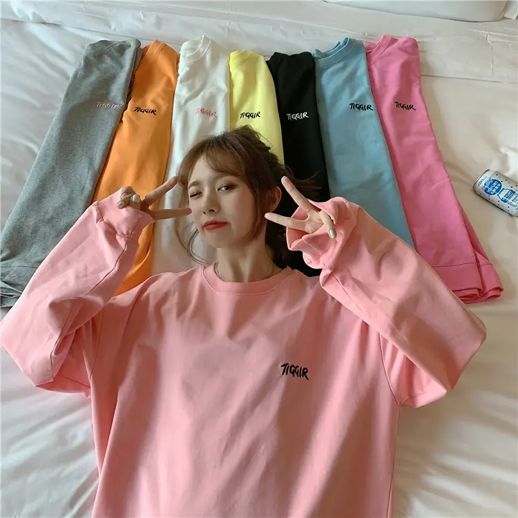 Women Yellow Korean Style Pullover Sweatshirt Loose Long Sleeve — feature 22