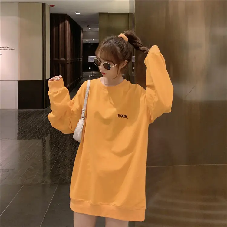 Women Yellow Korean Style Pullover Sweatshirt Loose Long Sleeve — feature 27
