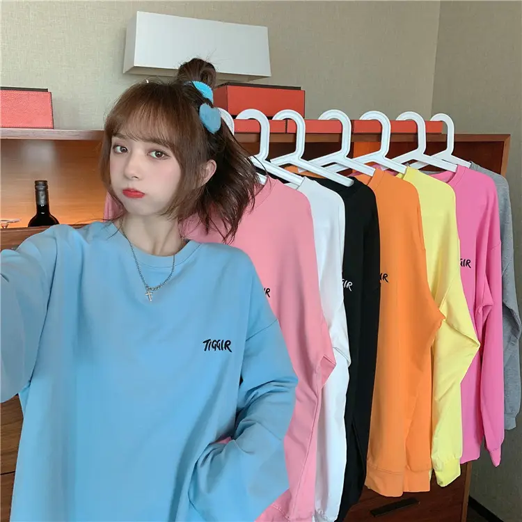 Women Yellow Korean Style Pullover Sweatshirt Loose Long Sleeve — feature 3