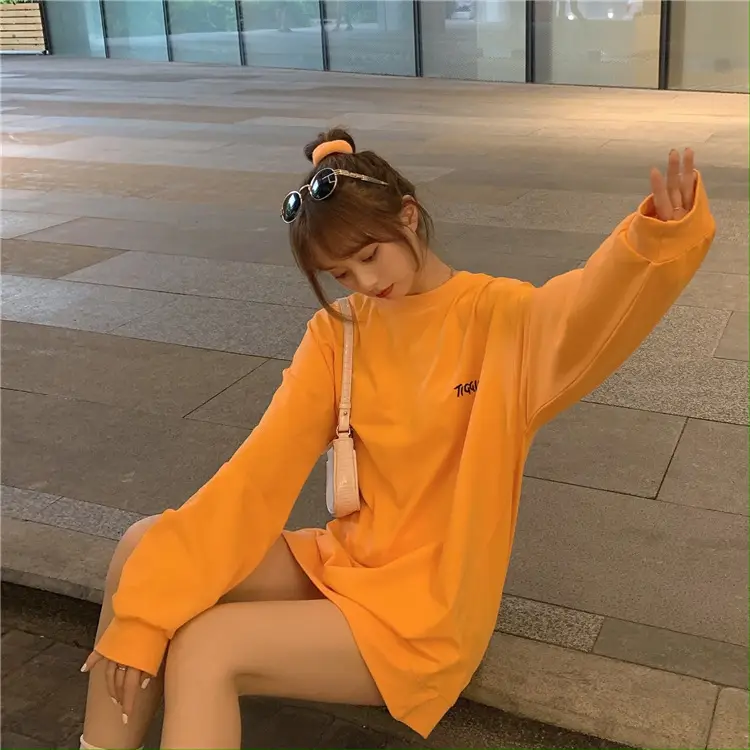 Women Yellow Korean Style Pullover Sweatshirt Loose Long Sleeve — feature 30