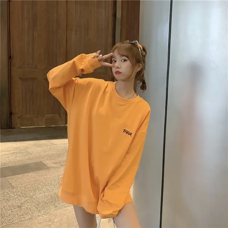 Women Yellow Korean Style Pullover Sweatshirt Loose Long Sleeve — feature 31